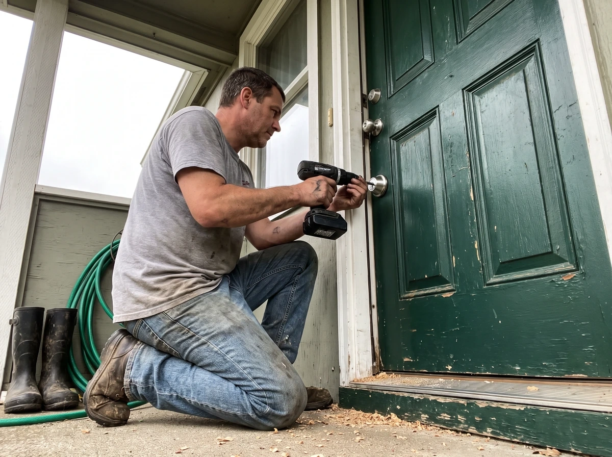 Locksmith installing a new deadbolt on a Federal Way home’s front door