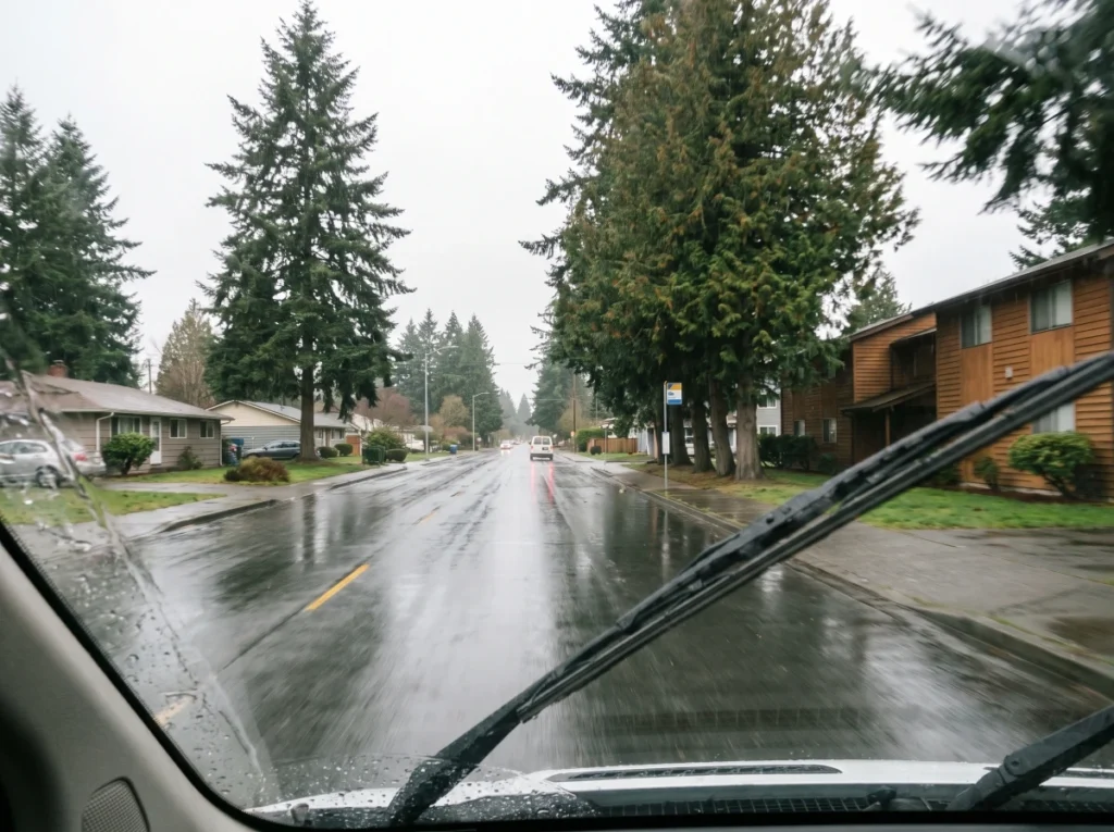 Locksmith service van driving through a Federal Way residential street